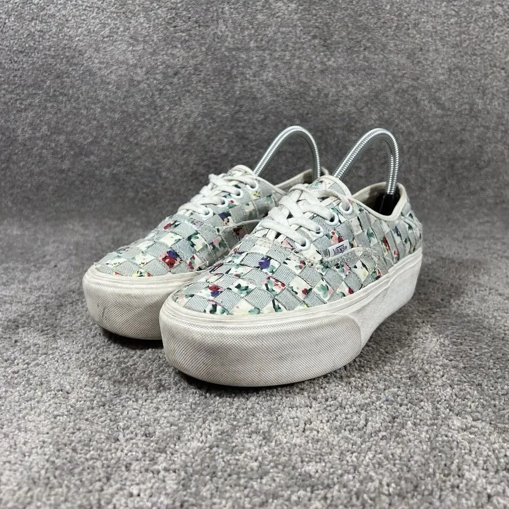 Vans Authentic Woven Stackform Women’s Sz 7.5 Floral Denim Platform Shoes Used